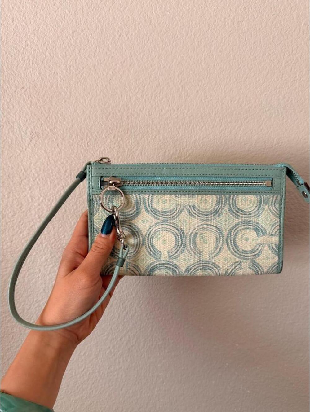 Vintage Coach Teal Canvas Wallet Wristlet